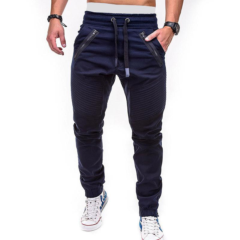 Men's Spring and Autumn Cotton Casual Pants Solid Color Mid-waist Tie-drawstring Sweatpants