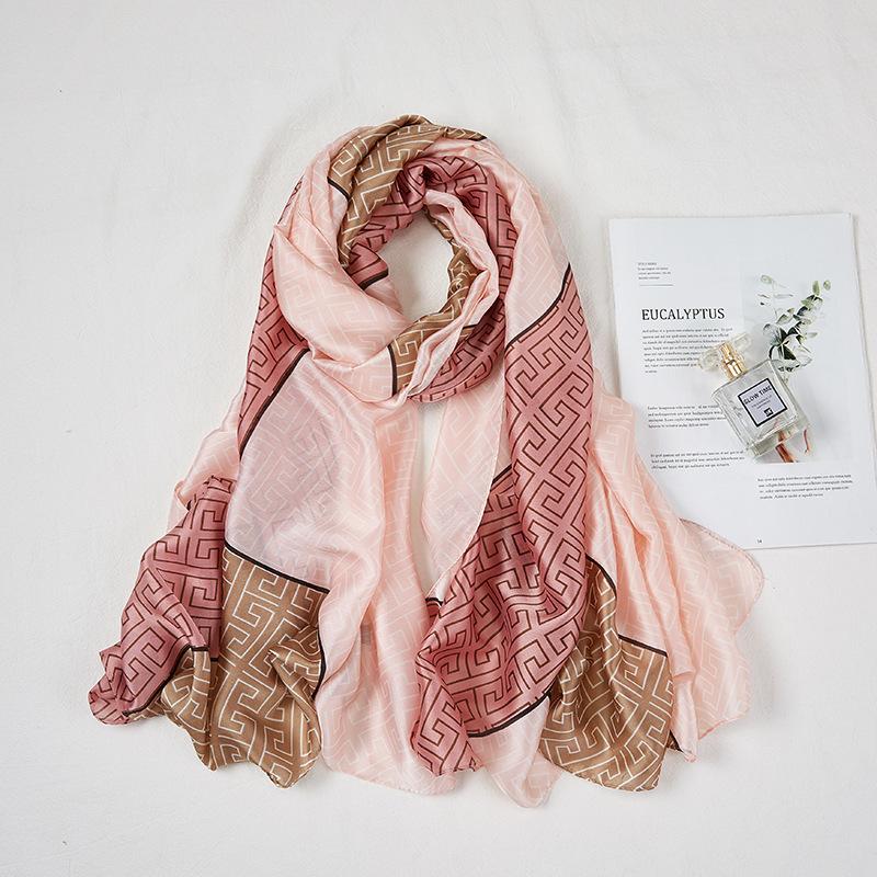 Spring And Summer Satin Long Scarf For Women Sunscreen Shawl Fashionable Beauty Scene Satin Long Scarf Versatile Travel Scarf