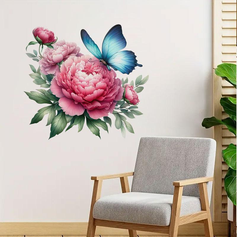 Peony Floral Butterfly Wall Sticker Self-Adhesive Removable for Living Room Bedroom Elegant Home Decor Art