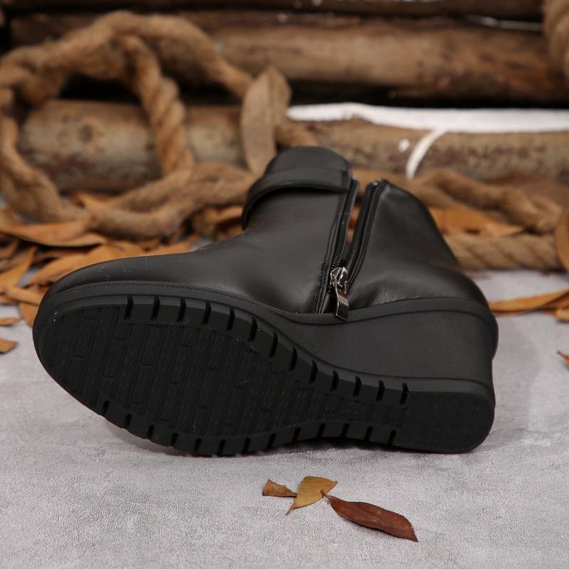 Fashion Winter Fashion Side Zip Short Barrel Women's Boots Round Toe Black Botas Classics Wedges Chuny Heels Ankle Boots Anti-Skip Shoes