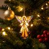 Christmas Gift Tags for Friends Stained Glass Style Angel Ornament, 2D Acrylic Tree Hanging Retro Holiday Party Supplies Decoration with Gold String,