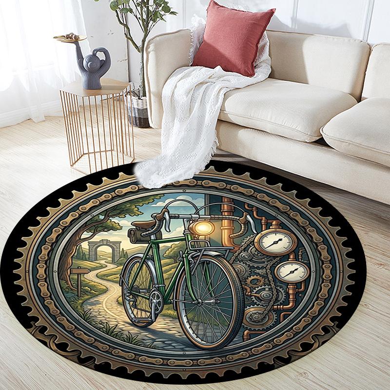 Steampunk Bicycle Journey Round Area Rug Under Office Chairs Bedroom Living Room Home Decor