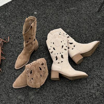 Stivali a tubo medio cavi da donna stivali da cavaliere estivi stivali adatti per l'estate stivali stivali da cowboy stivali freschi