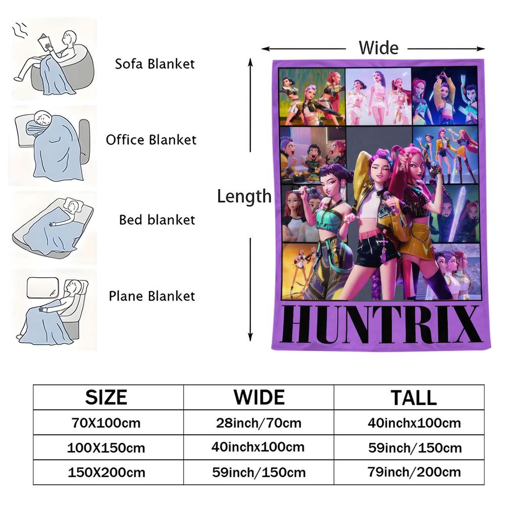 K Pop Demon Hunters Flannel Blanket Hot Anime Plush Warm Throw for Home Leisure Sofa Bed Cover Office Nap Camping Travel Gift