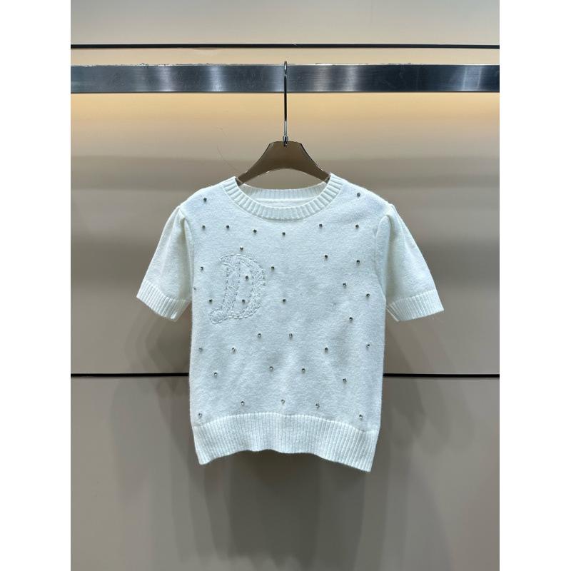 Di Jia 2026 Early Autumn Rhinestone Knit Short Sleeve Loose Women's Sweater