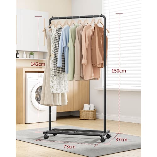 Sakugi Clothes Rack - Double-Type Clothes Rack with Casters and Mesh Shelves, Stylish Design, Ideal for Clothes, Dresses, Sweaters, and Coats, Heavy-D