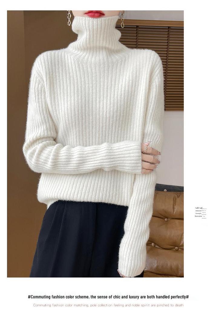 Women's Cashmere Loose High Neck Sweater - Pure Wool Base Layer Pullover for Autumn/Winter