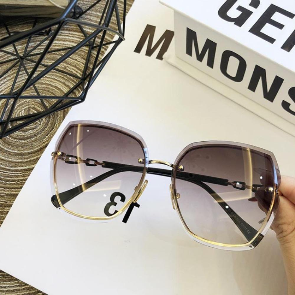 Rimless Square Polarized Sunglasses for Women Designer Sun Glasses Vintage Shades UV400 Eyewear Trendy Street Wear Accessories