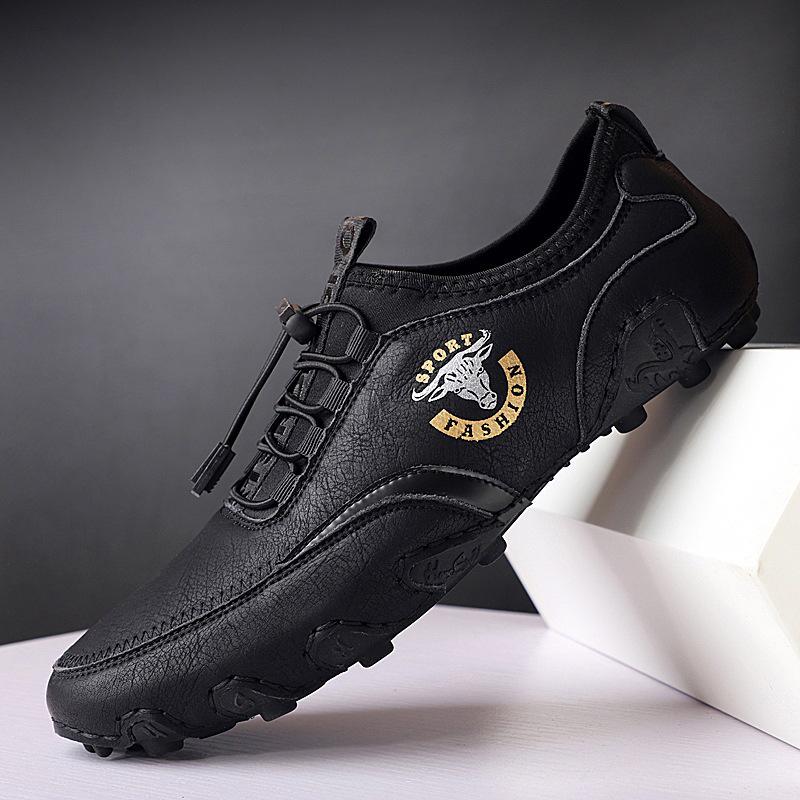 Men s Korean-Style Low-Top Leather Slip-On Casual Driving Shoes - Lightweight, Breathable, Trendy 41