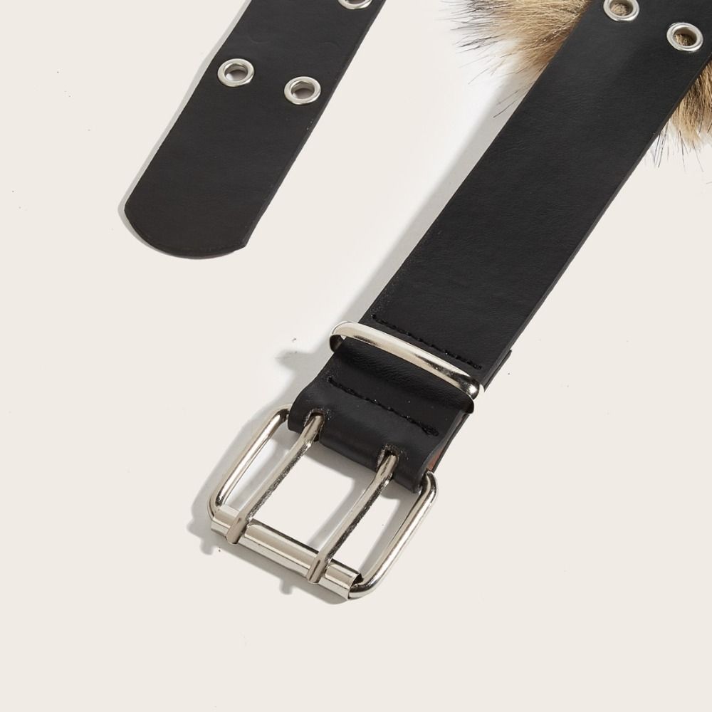 Vintage Trendy Design Faux Fur Belts Y2K All-match Rivet Buttonhole Belt Punk Waist Belts Women Fashion