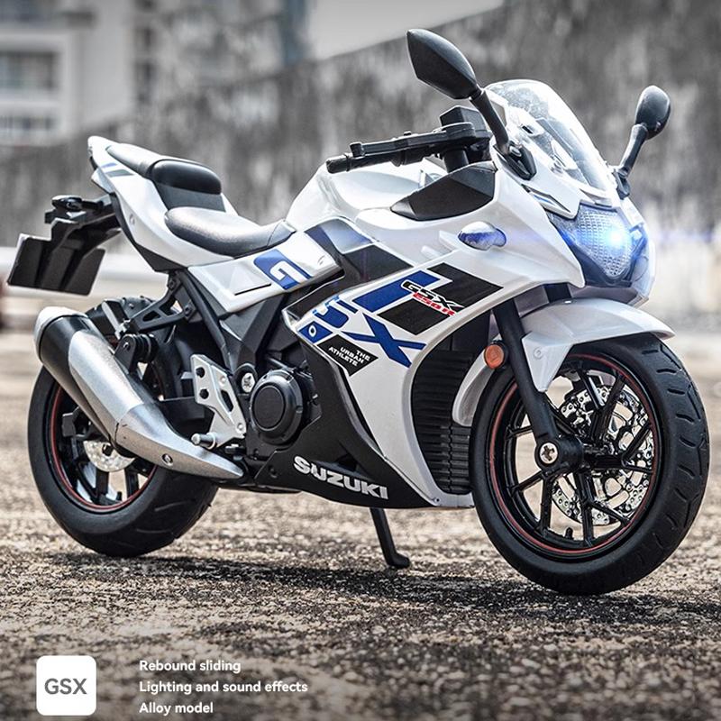 1/12 Suzuki GSX-250R Motorcycle Toy Alloy Diecast Model Sound and Light Toys Rubber Tires Miniature Racing Model Present for Kid
