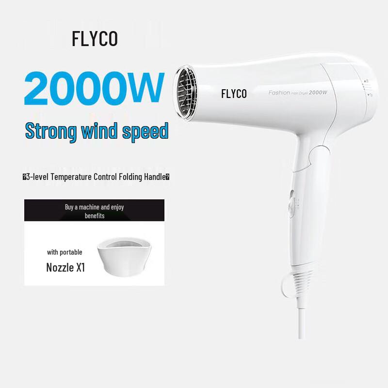 Flyco 2000W Portable Foldable Hair Dryer CN plug (adapter included)