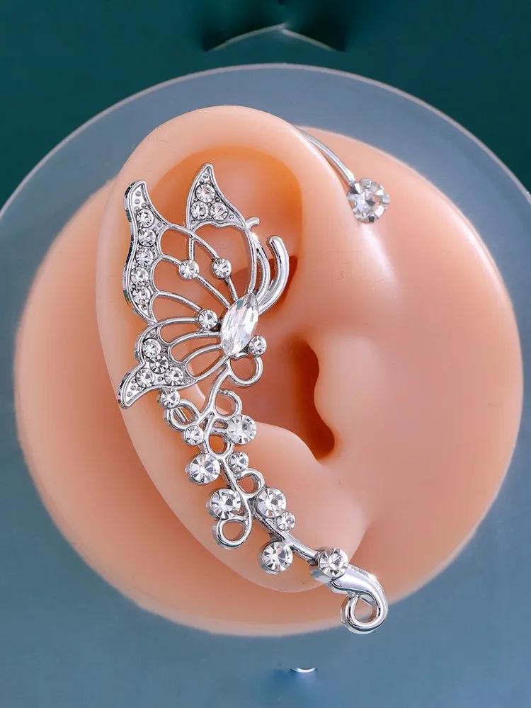 Elegant Butterfly Design Ear Cuff With Crystal Accents Lightweight Vintage Style Ear Jewelry For Women And Girls Suitable For Various Occasions