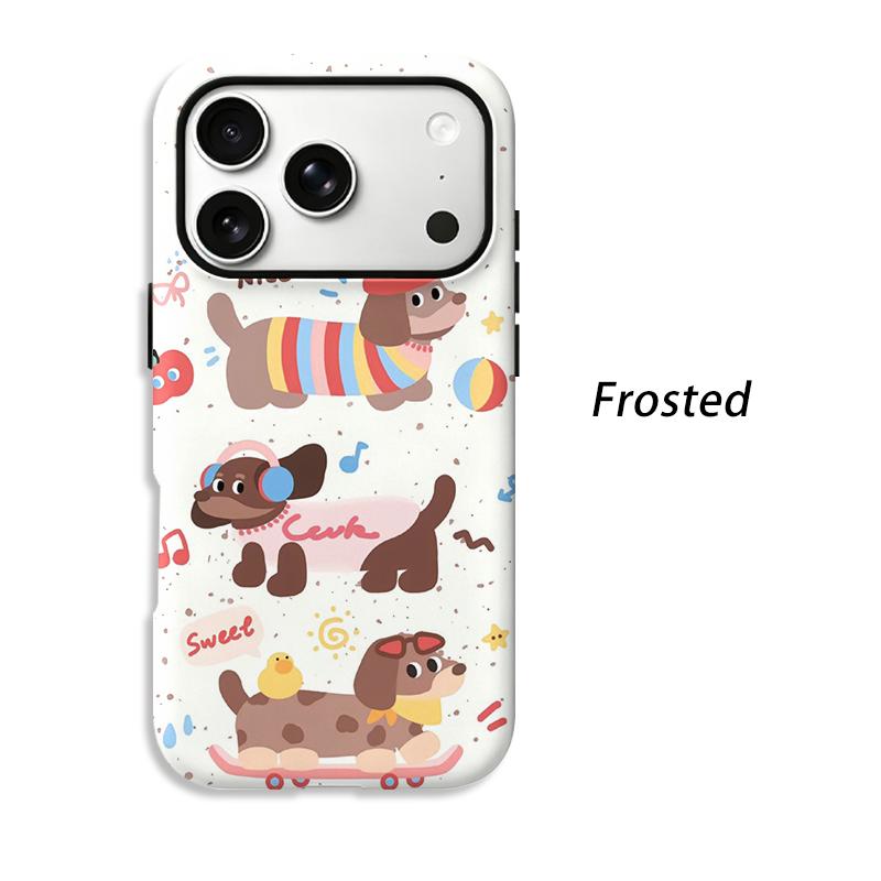 Playful Cartoon Dachshund Dog Stripe Sweater Skateboard Cute Pattern Art Film Aesthetic Protective Phone Case For iPhone 13 14 15 16 17 Pro Max Plus