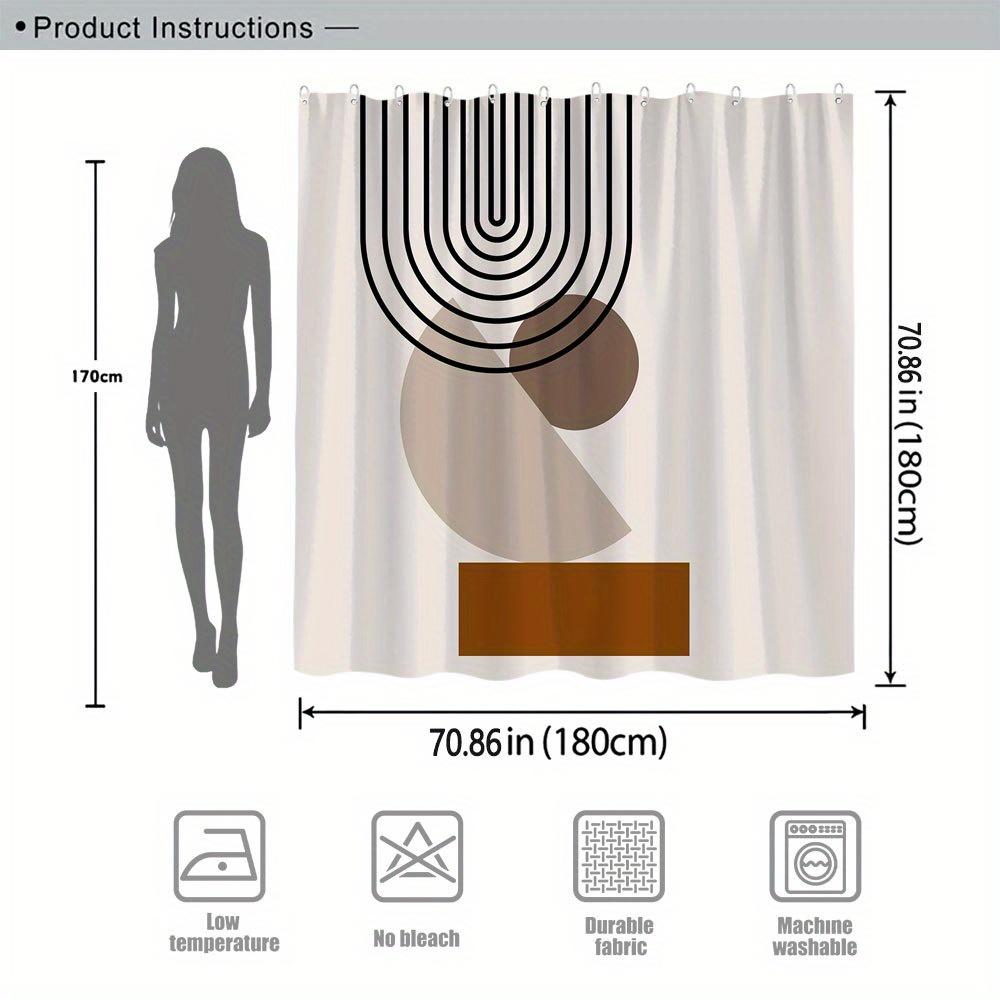 1 Chic Minimalist Shower Curtain with Black Concentric Lines and Overlapping Brown Shapes, Machine Washable, with Hooks