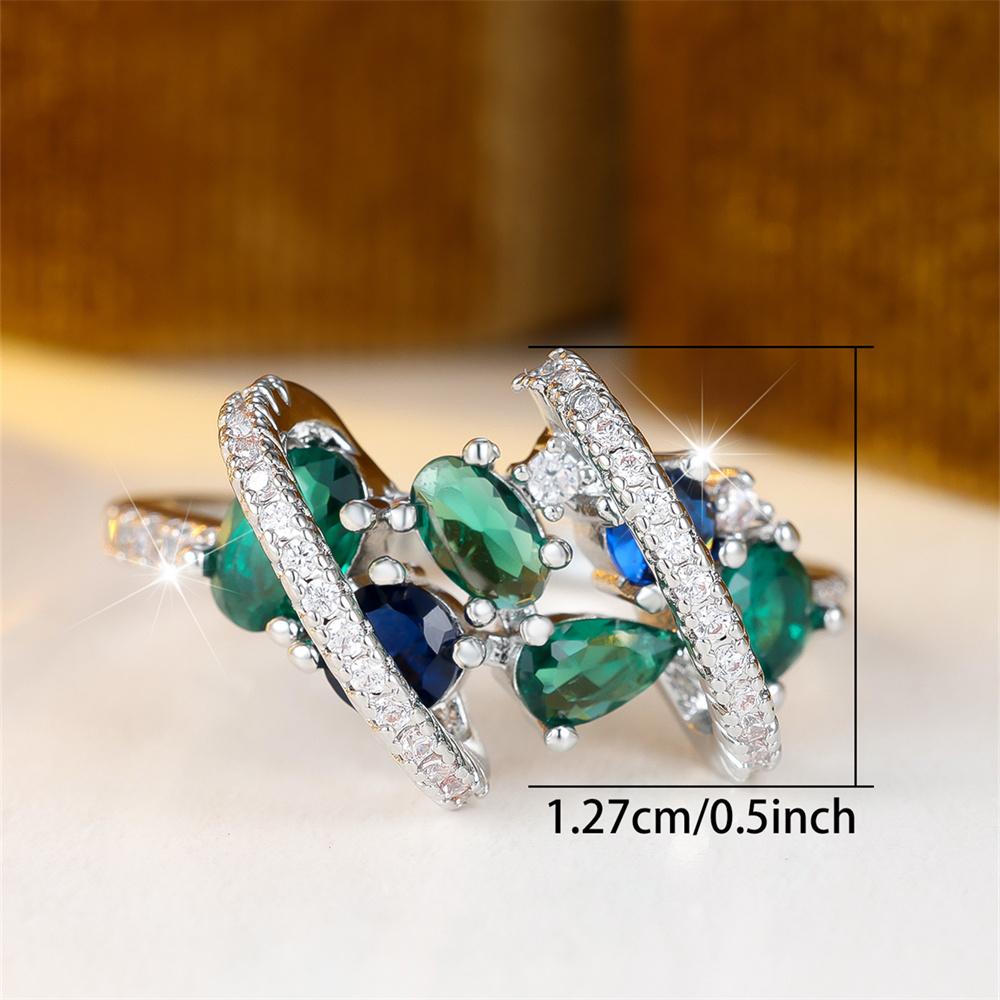 Green Crystal Geometric Stone Blue Zircon Rings For Women Vintage CopperColor Engagement Wedding Jewelry Bridal Valentine Gifts
