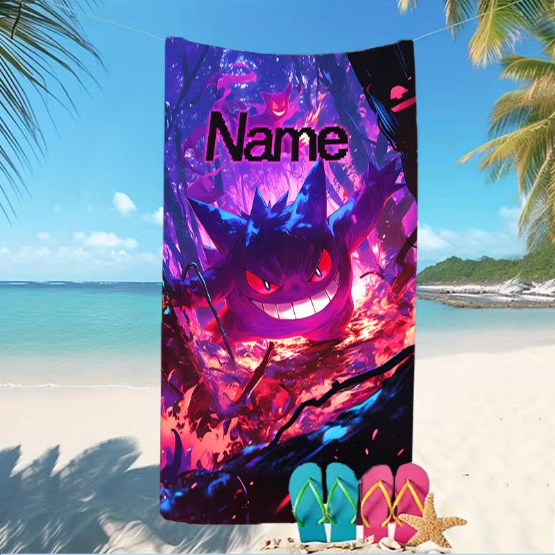 Customizable personalized beach towels Pokémon Gengar themed designs.Suitable for the beach, yoga, sports;ideal as beach accessories