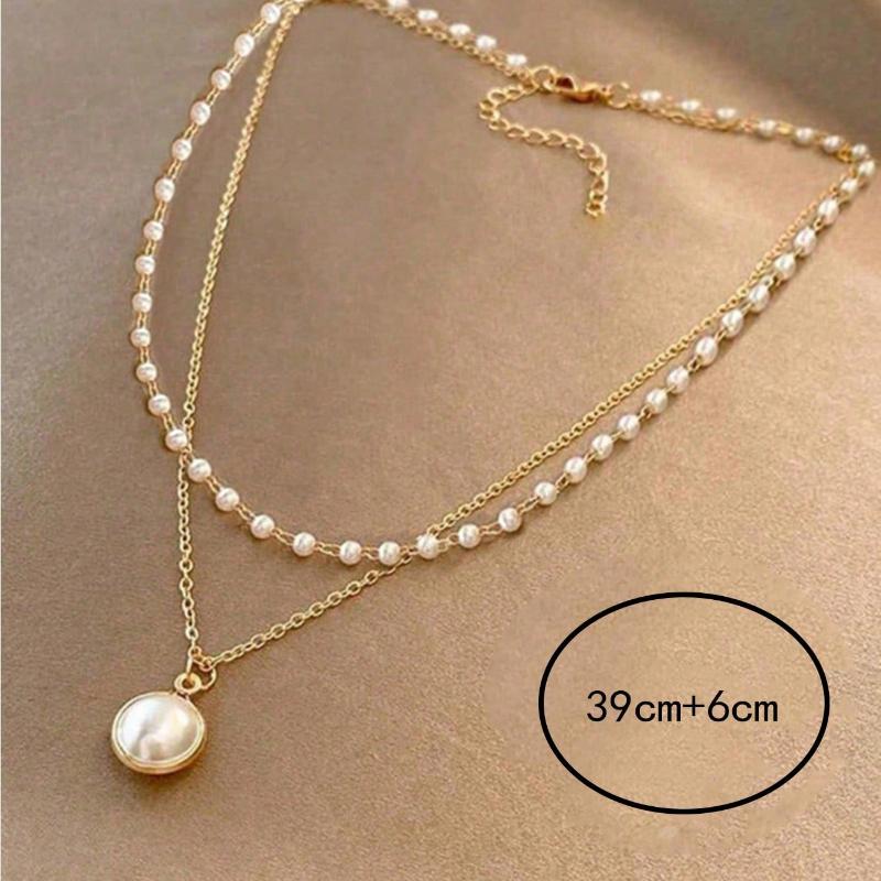 1pc Glamorous Stainless Steel Faux Pearl Decor Layered Necklace For Women For Daily Decoration