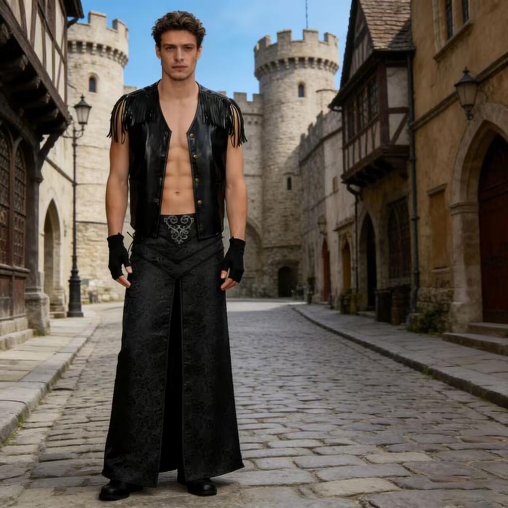 Gothic Rock Half Skirt For Men With Polyester Fabric For Stage Performance