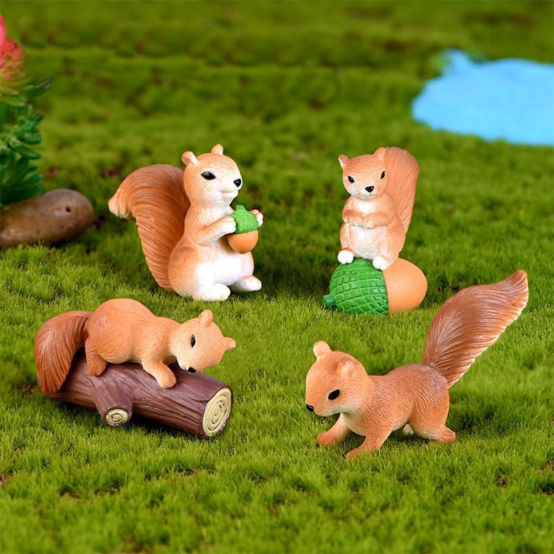Pinenjoy Cute Squirrel Figurines, 12 Pieces, Miniature Animal Figures, Cake Decorations, Garden Decorations, Funny Birthday Decorations, Small