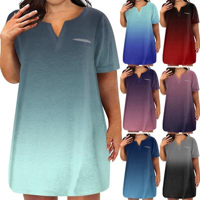 Womens Plus Size Klänningar V-hals Kortärmad Sommar Casual Klänning Tunika med ficka