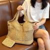 French Hollow Crochet Straw Tote Bag With Matching Pouch Large Capacity Shoulder Bag Beach Trips Boho Summer Style Woven Handbag