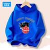 Festive kids hoodie with cool biker Santa and pine tree graphic, cozy breathable material, perfect for family gatherings and seasonal trips.