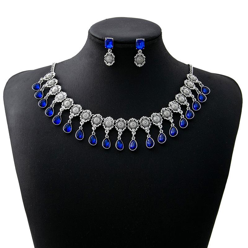 Luxury Atmospheric Water Drop Jewelry Set, Geometric Round Pearl Earrings, Elegant Flower Necklace For Women