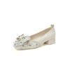 Square Head Temperament Celebrity Rhinestone Shoes Bow Women's Summer New Thick Heel with Skirt Single Shoes