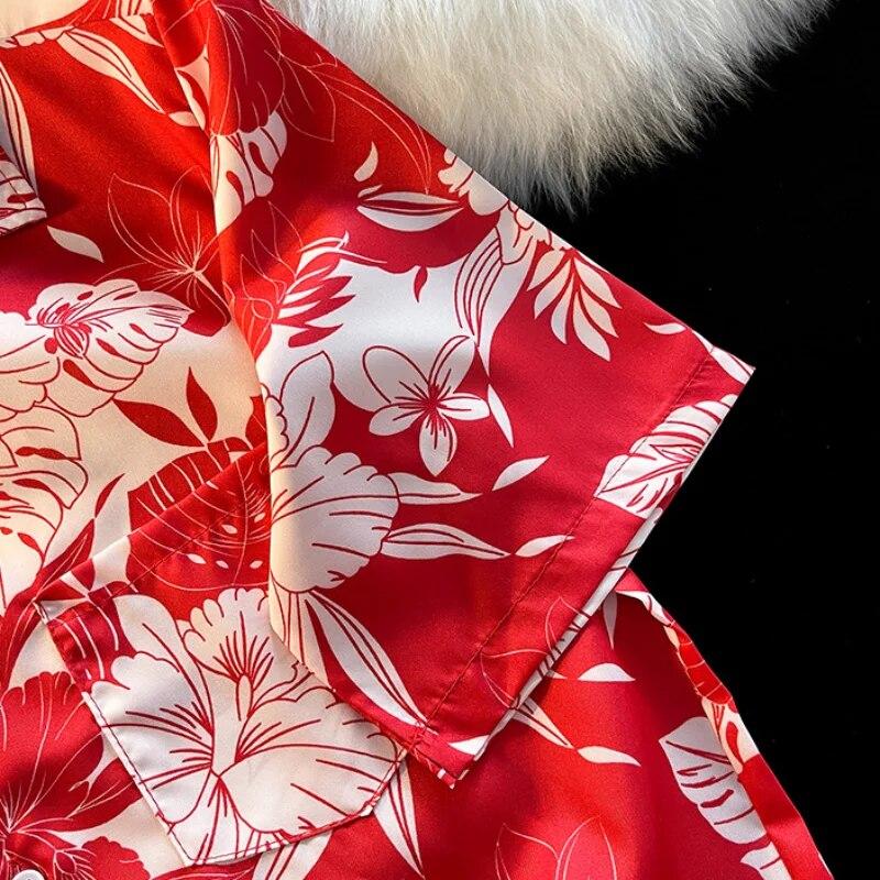 Cămașă de femeie cu imprimare florală de epocă, bluză de damă vintage americană, de vară, cu rever de plajă, bluse cu mâneci scurte