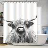 Black and White Highland Cow Shower Curtain Bathroom Decoration Waterproof Printed Bath Mat Decorative Liner Home Accessories
