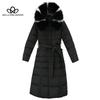 Women's Winter New Korean-style Long Over-the-Knee Cotton-padded Jacket Women's Big Wool Collar Slim-fit Thickened Cotton-padded Jacket for Women
