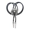 Mens Bolo Tie Necktie Vintage Leather Braided Rope Necklace with Metal Wolf Head Stone Pendant Jewelry Cowboy Necktie