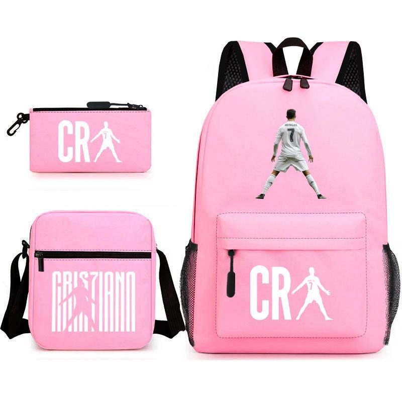 Set Zaino Scolastico Cristiano Ronaldo per Bambini Ragazzi Ragazze 15L Tessuto Oxford Borsa a Doppia Tracolla con Spallacci Imbottiti Traspiranti