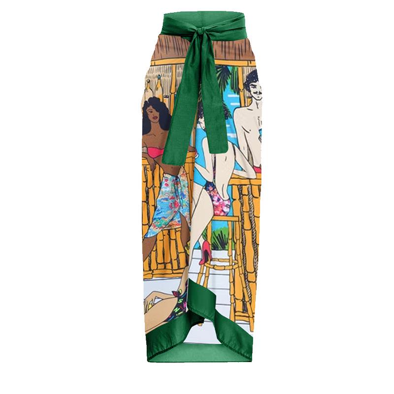 

Европейское и американское платье миди с принтом в пляжном стиле на завязках для отпуска One Size разноцветный