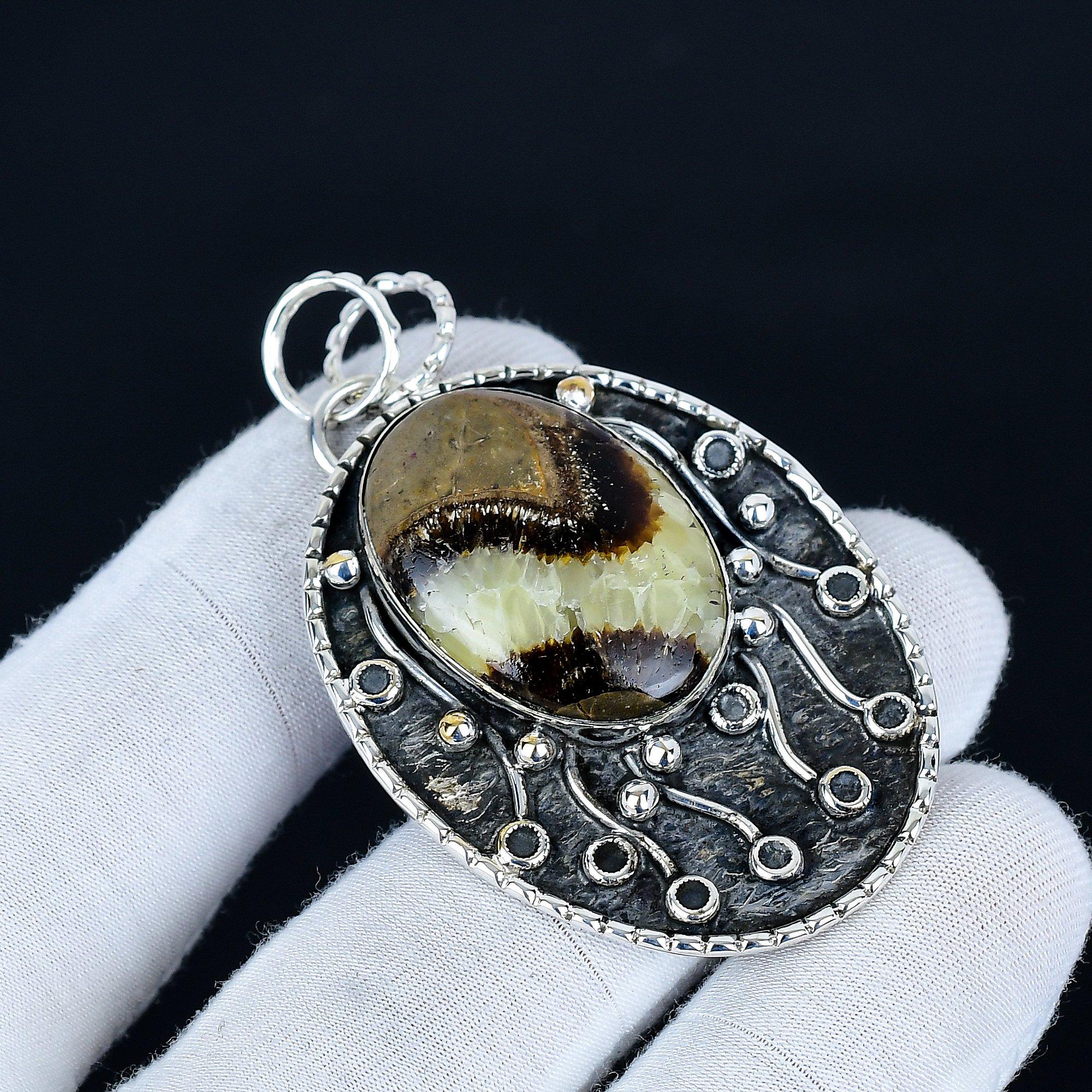 

Septarian Pendant, 925 Sterling Silver Handmade Jewelry, Septarian Silver Pendant, Party Wear Jewelry For Women s, Pendant Wadding Gift 6.5 Cm коричневый