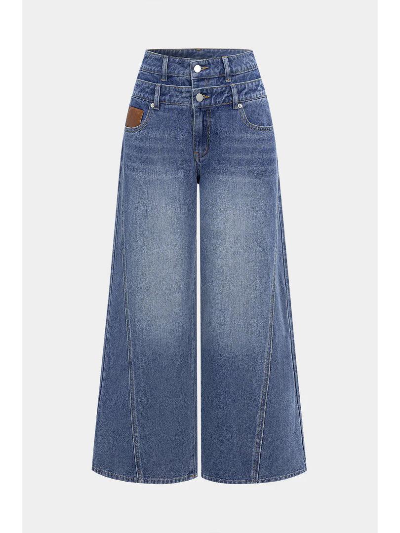 European and American 2025 High-Waisted Wide-Leg Women s Slimming Washed Jeans M