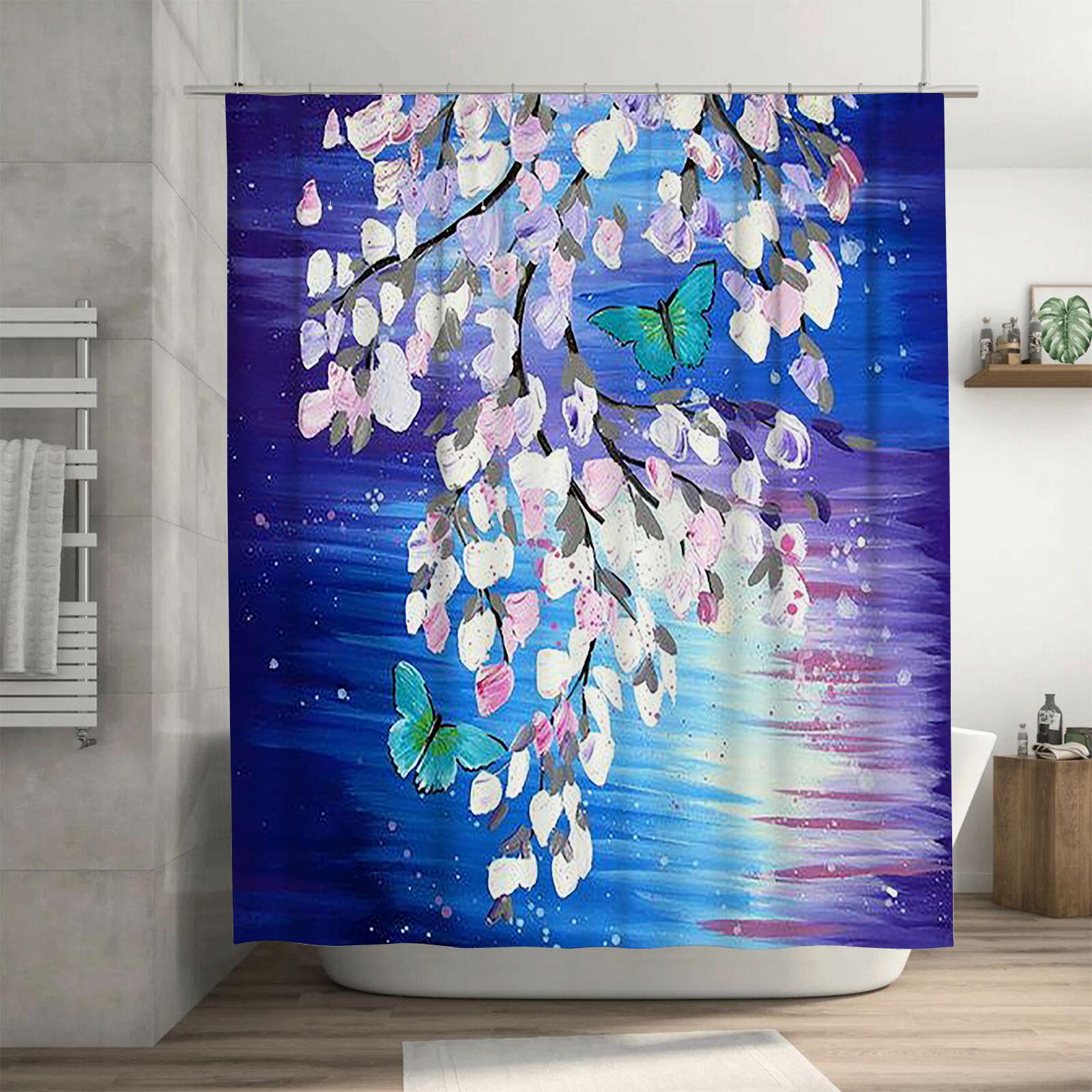 

Cherry Blossoms and Butterflies Waterproof Shower Curtain Heat Resistant Machine Washable Non-Transparent 180x180cm 90X180cm(35x70in)
