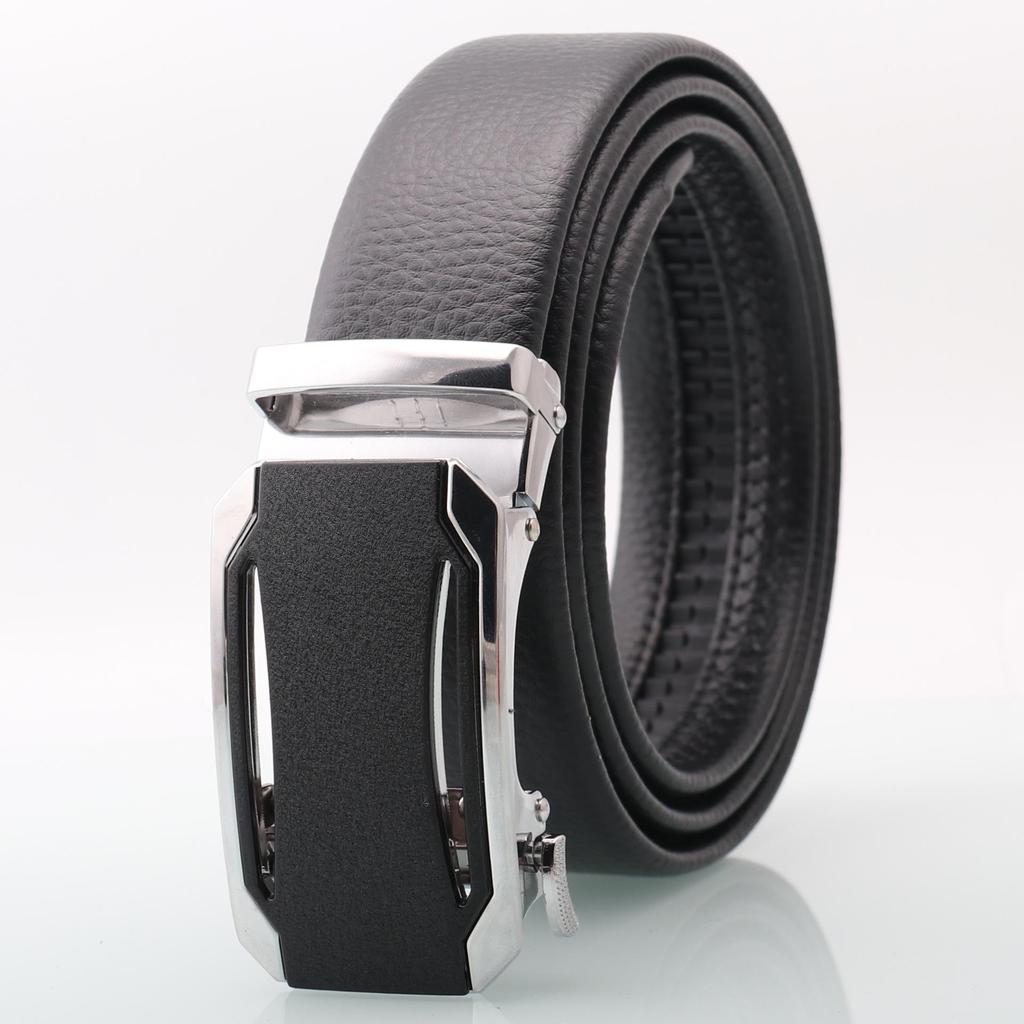 Men's Genuine Leather Belt with Frosted Automatic Buckle - Stylish Alloy Design