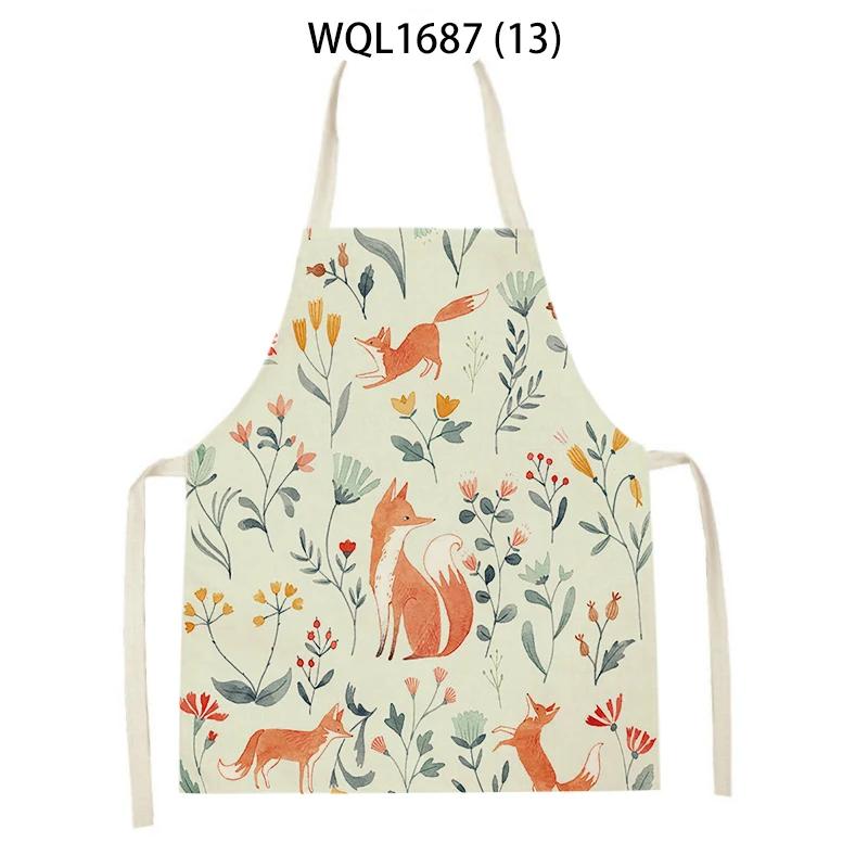 Cartoon Animal Fox Bear Pattern Kitchen Apron Woman Adult Kids Bibs Home Cooking Baking Cleaning Apron Kitchen Accessory