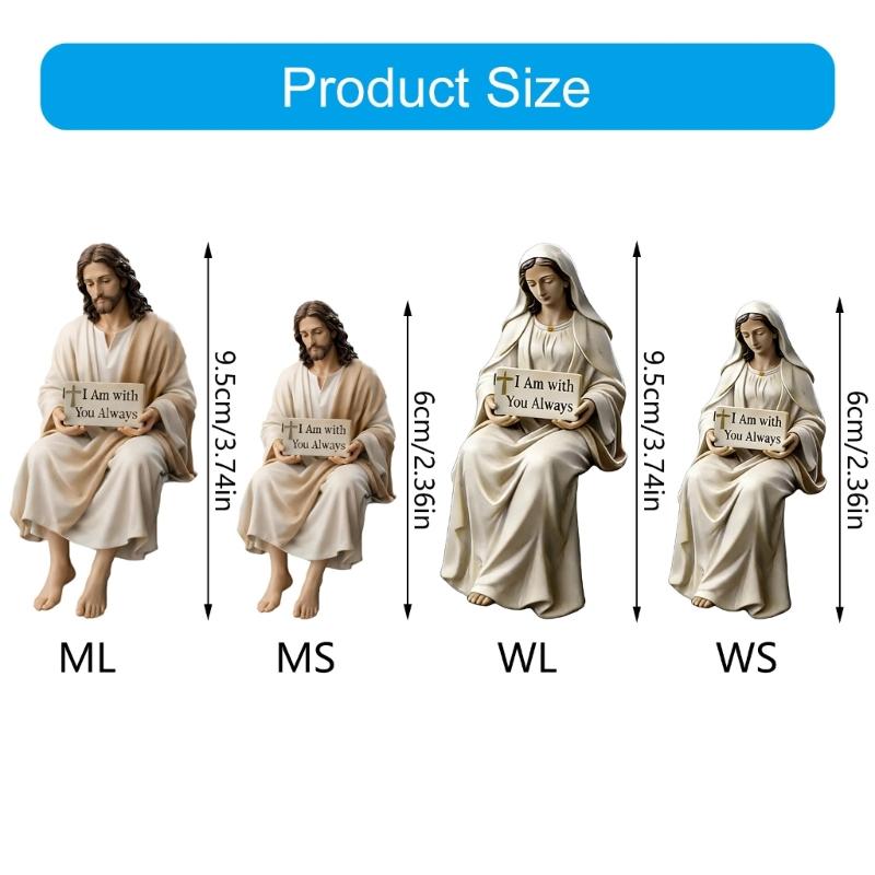 Sitting Marys/Jesuses Christ Statue with Sayings Sign Resin Desk Companion Figurines Religious Ornament Gift