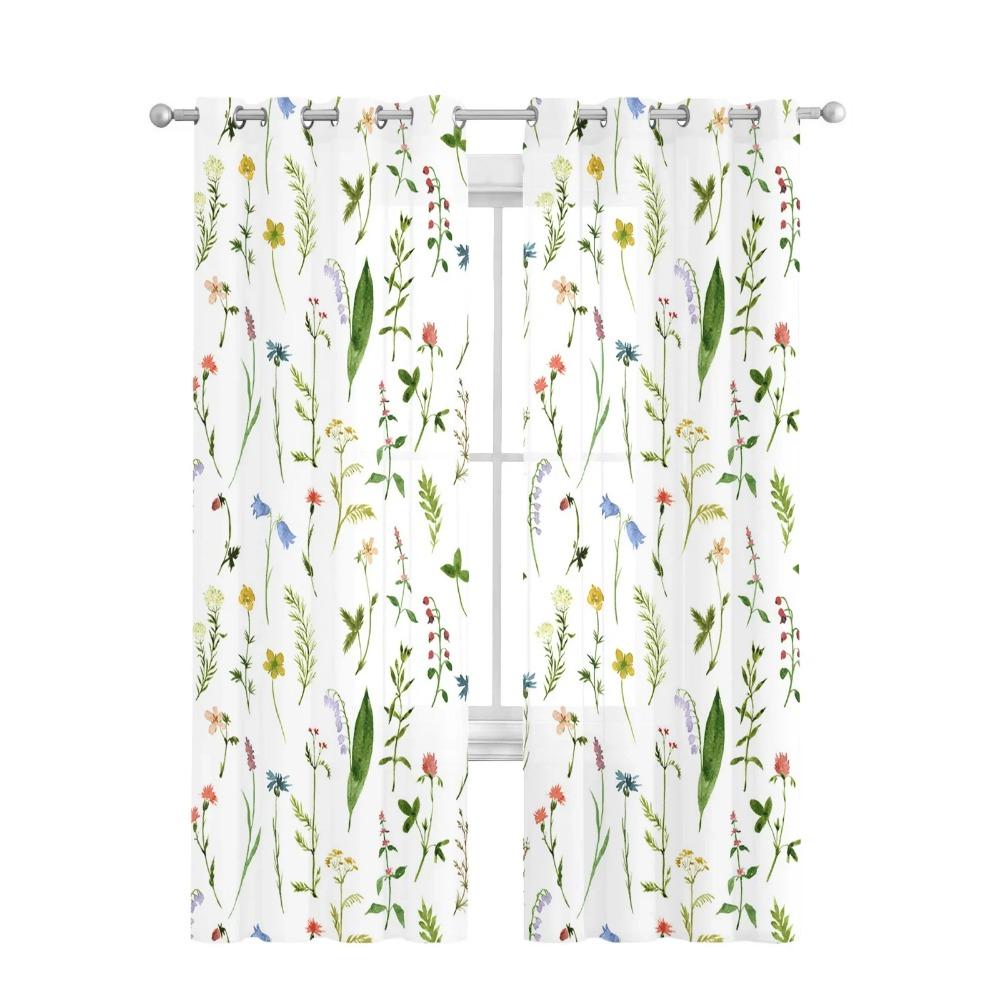 Aquarellmalerei Blumen Blätter Weiß Tüll Gardinen für Wohnzimmer Schlafzimmer Dekor Fenster Vorhang Voile Organza Vorhänge