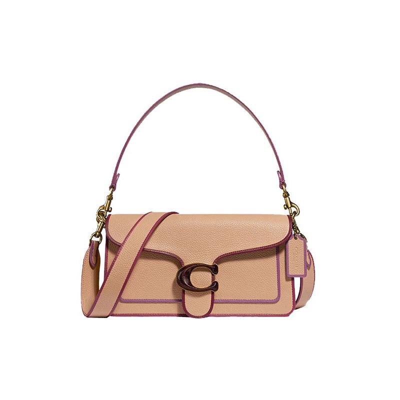 

COACH Tabby 26 overlock flap c-buckle cowhide hand-held crossbody shoulder bag women s milk tea purple color matching фіолетовий