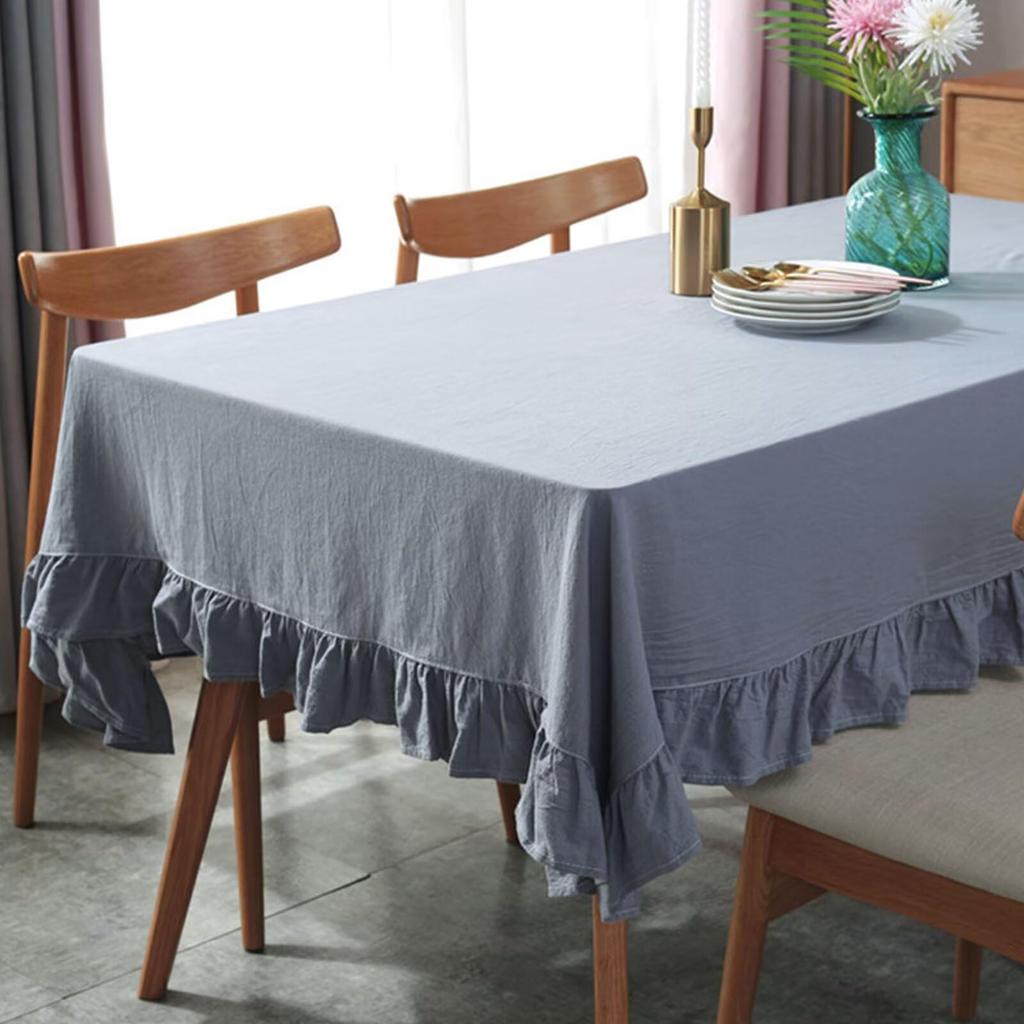 100% Cotton Table Cloth with Decorative Ruffle Edge Luxurious Soft Washable Tablecloth Rectangular for Kitchen Dining Wedding