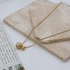 Small Gold Ball Stainless Steel Jewelry Necklace Women'S Summer Niche Design Sense Matte Ball Pendant Collarbone Chain Does Not Fade