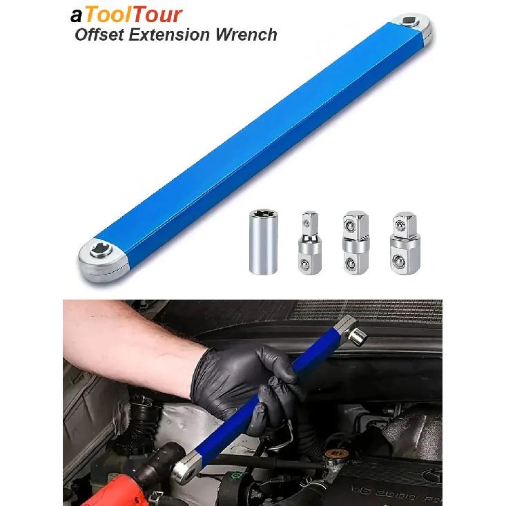 Offset Extension Wrench Set 1/2" 1/4" 3/8" Spanner Square Socket Drive Adapter Extender Long Handle Bar Tool Auto Repair