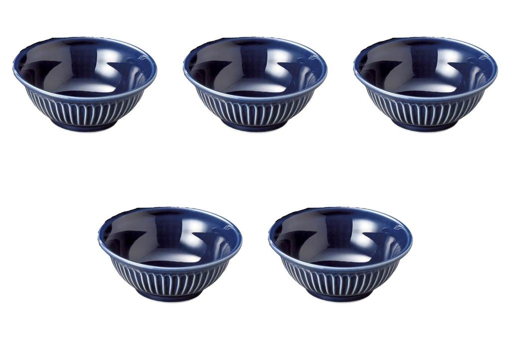 Set of 5 Chrysanthemum and Blue Small Bowls x Banko Ware Earthenware Banko Setomonohonpo [13 5cm] Pots, Ware,