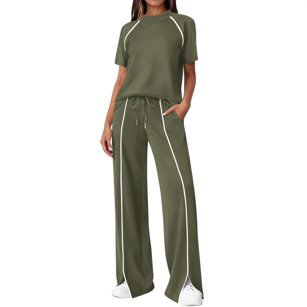 2026 Women's Round Neck Ribbed Casual Hoodie and Pants Set