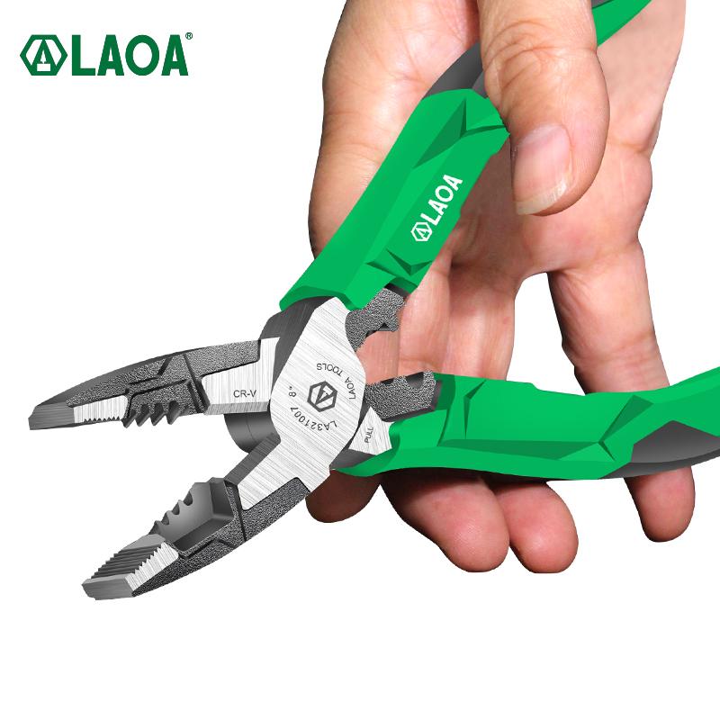 LAOA 6 in 1 Multifunction Long Nose Pliers CR-V Material 8 inch Nippers Electrician Wire Stripper Cutter Cable Terminal Crimper