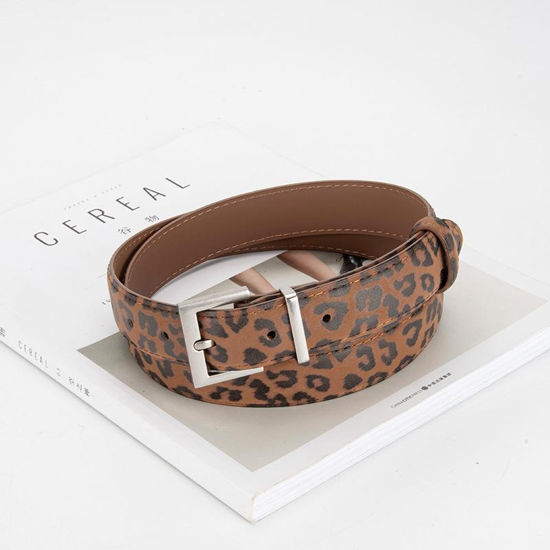 Fashionable and Versatile Leopard Leather Pattern Women's Belt Korean Versatile Slim Fit Dress Jeans Thin Belt Trendy Women's Style